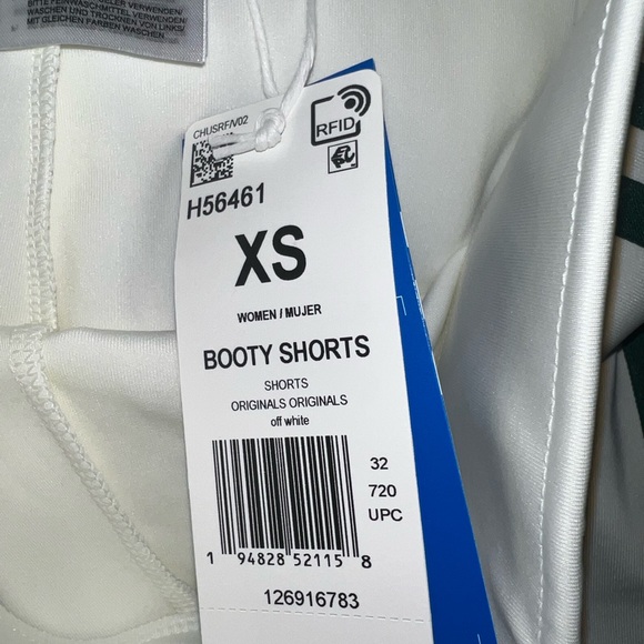 Adidas Women's Athletic Shorts in White with Dark Green Stripes - Picture 5 of 5